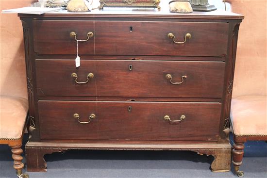 A George III mahogany chest of three long drawers 3ft 9in. H.2ft 11in. D.1ft 9in.